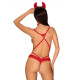Эротический костюм чёртика со стрепом Obsessive Evilia teddy красный L/XL