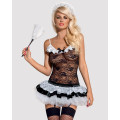 Эротический костюм горничной с юбкой Obsessive Housemaid 5 pcs costume черно-белый L/XL