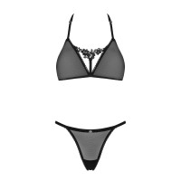 Полупрозрачный комплект Obsessive Celia Noir 2-pcs set бюстгальтер, стринги черный XL/2XL