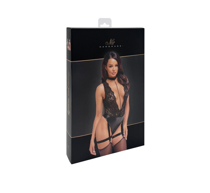 Боди Noir Handmade F297 Libido, S, черное, кружево, низ под латекс, открытый доступ, гартеры