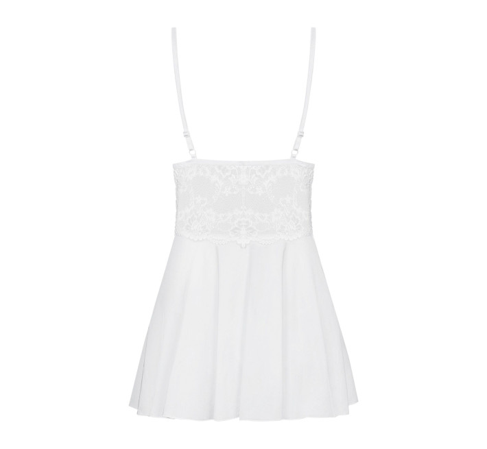 Сатиновый пеньюар с кружевом Obsessive 810-BAB-2 babydoll & thong белый S/M