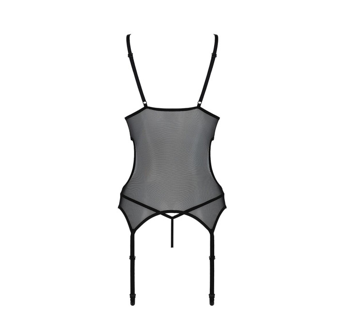 Корсет із підв’язками та ажурним ліфом Passion Christa Corset black L/XL