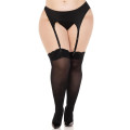 Чулки Leg Avenue Lace top opaque thigh highs, 1X/2X, черные, полупрозрачные, кружевная резинка