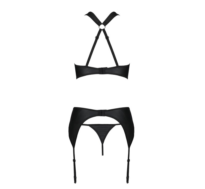 Набор сетчатый: бюстгальтер с халтером, трусики и пояс для чулок Passion Amanda Set black L/XL