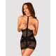Полупрозрачная рубашка с открытой грудью Obsessive Lacrisia chemise черная XS/S