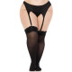 Чулки Leg Avenue Lace top opaque thigh highs, 1X/2X, черные, полупрозрачные, кружевная резинка