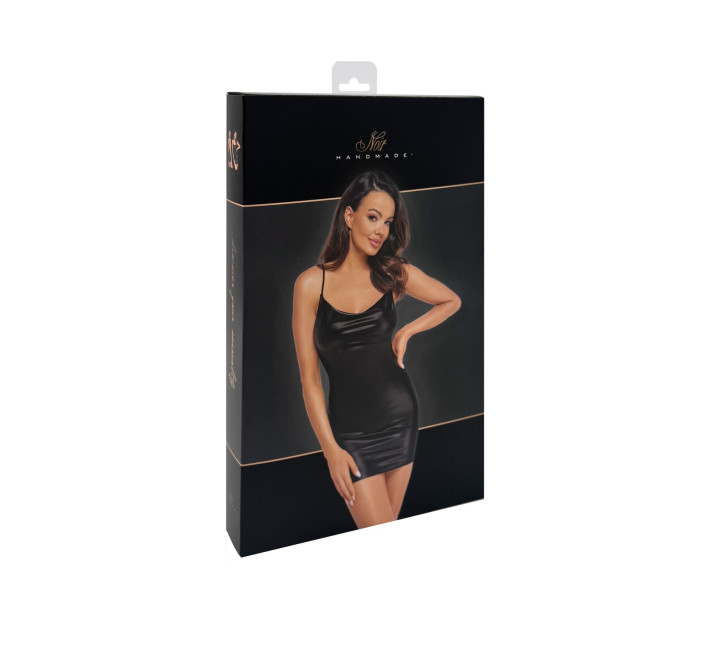 Платье Noir Handmade F307 Mirage, M, black, мини, под латекс, открытая спина, декор из стразов