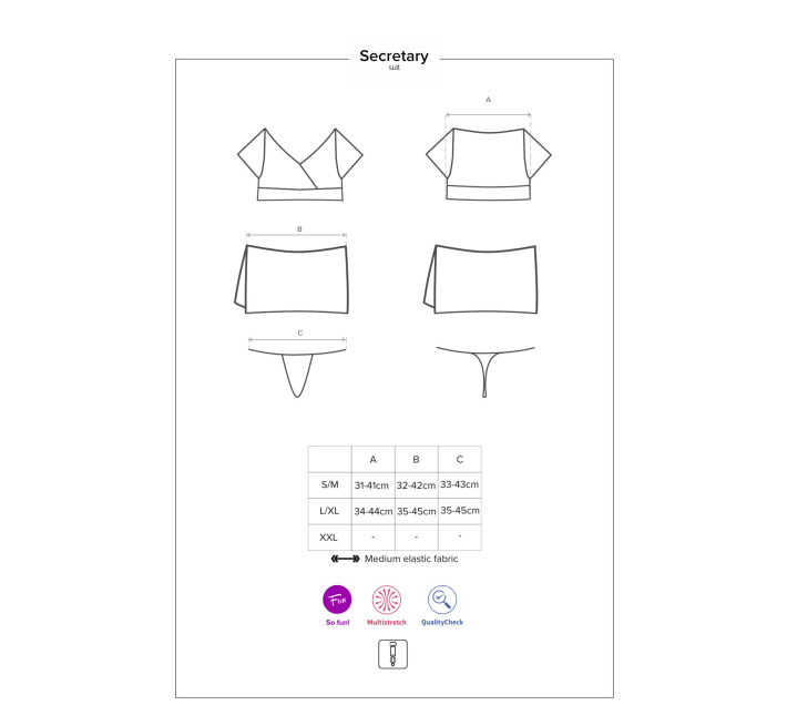 Еротичний костюм секретарки Obsessive Secretary suit 5pcs чорно-білий S/M