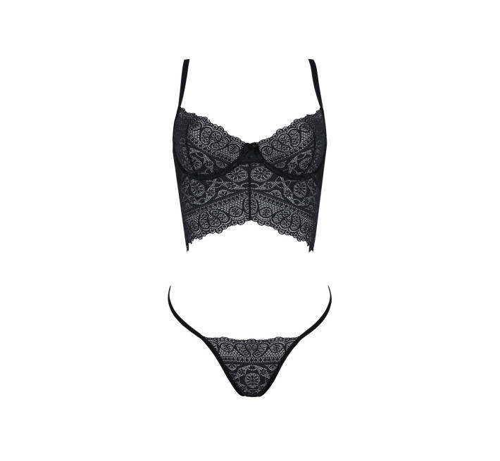 Комплект Passion KERRIA SET black, L/XL, сетка+кружево, бюстье и стринги
