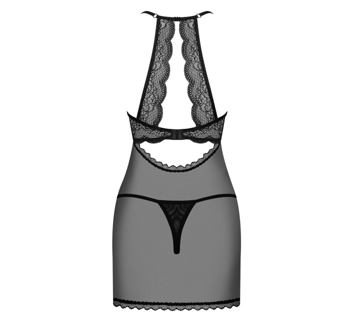 Прозора сорочка з відкритими грудьми Obsessive Pearlove chemise & thong black S/M