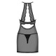 Прозора сорочка з відкритими грудьми Obsessive Pearlove chemise & thong black S/M