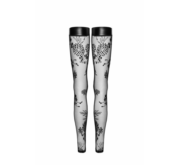 Чулки без мыска Noir Handmade F243 Tulle stockings with patterned flock embroidery, M