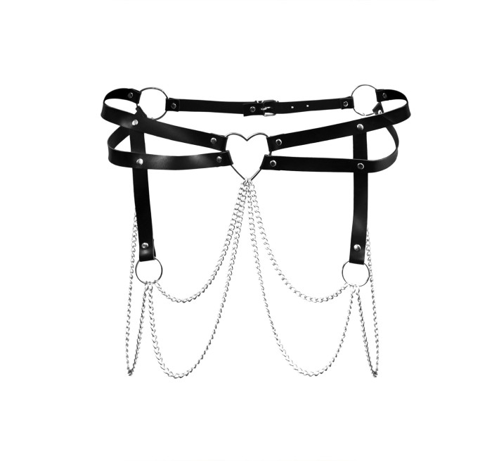 Шкіряний пояс декорований ланцюжками Art of Sex - Becky, розмір L-2XL, колір Чорний