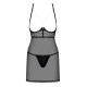 Прозора сорочка з відкритими грудьми Obsessive Pearlove chemise & thong black S/M