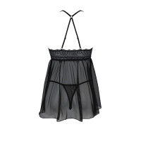 Пеньюар Passion KERRIA CHEMISE black, XXL/XXXL, кружевной верх, трусики в комплекте