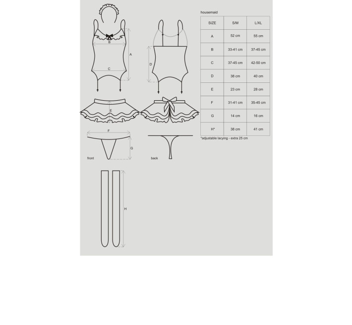 Эротический костюм горничной с юбкой Obsessive Housemaid 5 pcs costume черно-белый L/XL