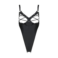 Боді з екошкіри Passion CELINE BODY black 6XL/7XL: з доступом, відкритий