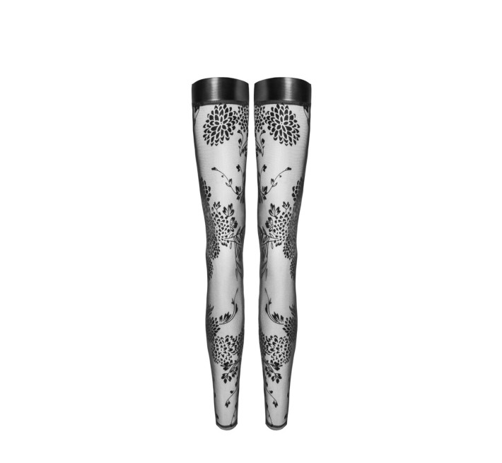 Чулки без мыска Noir Handmade F243 Tulle stockings with patterned flock embroidery, M