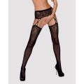 Чулки-стокинги с растительным рисунком Obsessive Garter stockings S206 черные S/M/L