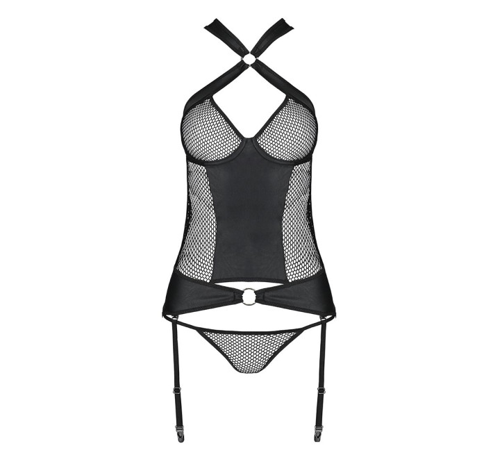 Сітчастий комплект корсет з халтером Passion Amanda Corset black S/M