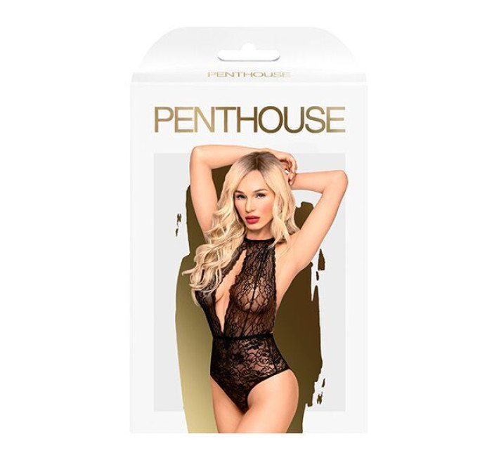 Боди с глубоким декольте и высокими трусиками Penthouse - Toxic Powder Black S/M