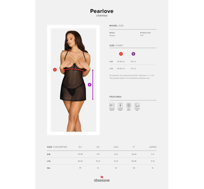 Прозора сорочка з відкритими грудьми Obsessive Pearlove chemise & thong black S/M