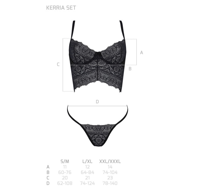 Комплект Passion KERRIA SET black, L/XL, сетка+кружево, бюстье и стринги