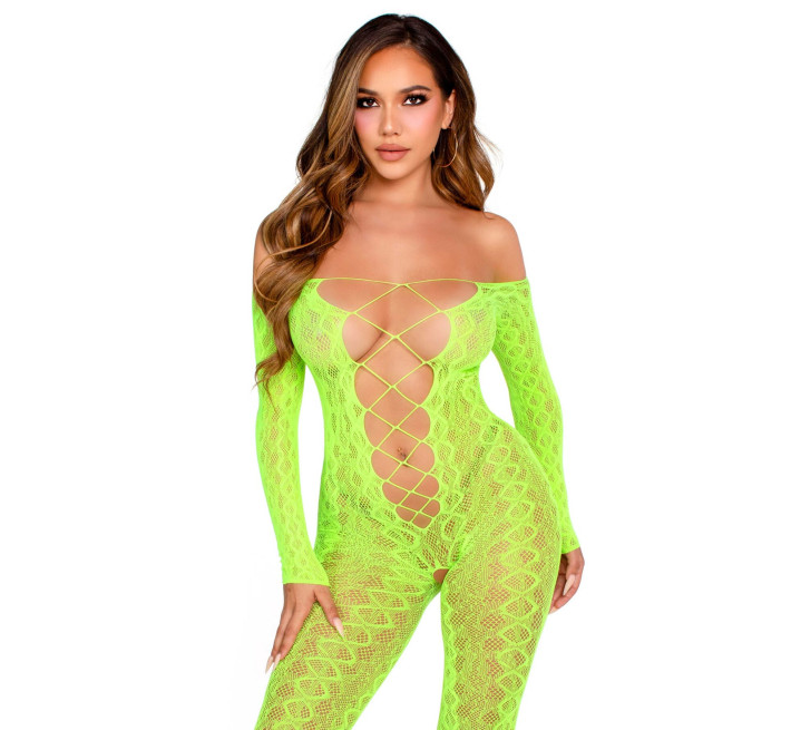 Бодістокінг Leg Avenue Crotchless Footless Lingerie Bodystocking One Size Neon Green