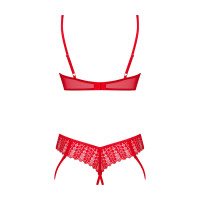 Комплект Obsessive Ingridia 2-pcs crotchless set XL/2XL, красный, с доступом, открытая грудь