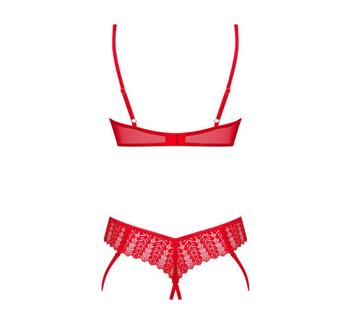Комплект Obsessive Ingridia 2-pcs crotchless set XL/2XL, червоний, з доступом, відкриті груди