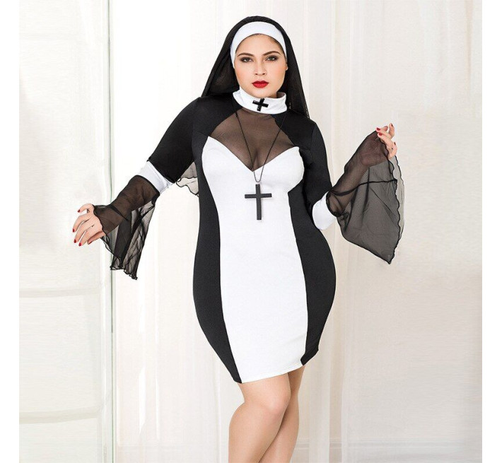 Еротичний костюм монашки JSY P71109 Чорний Plus Size