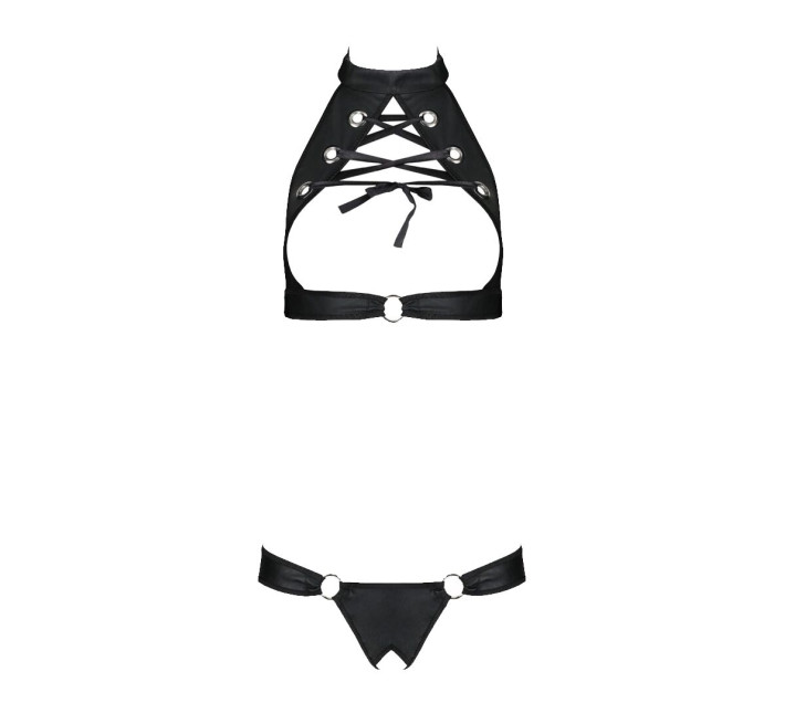 Комплект из экокожи Passion Malwia Set with Open Bra 6XL/7XL black, топ и трусики с люверсами