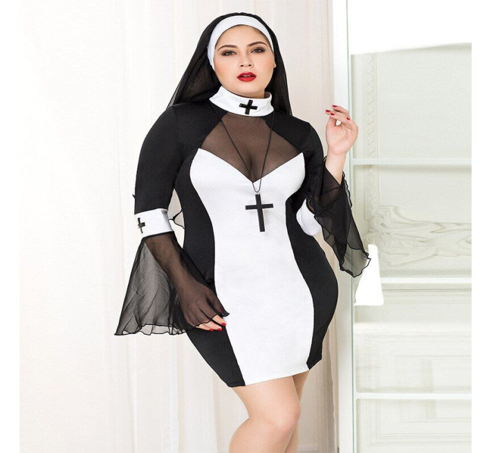 Еротичний костюм монашки JSY P71109 Чорний Plus Size