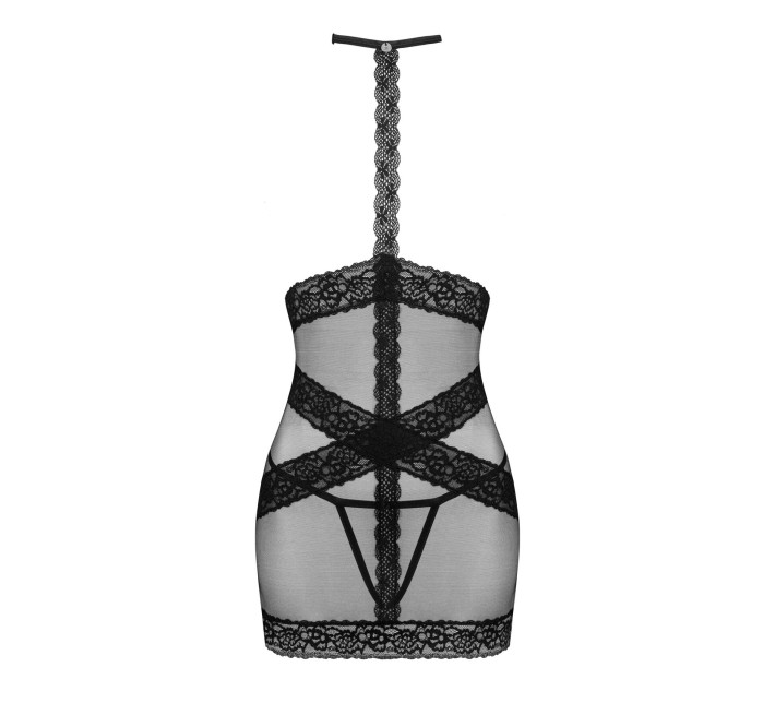 Полупрозрачная рубашка с открытой грудью Obsessive Lacrisia chemise черная M/L