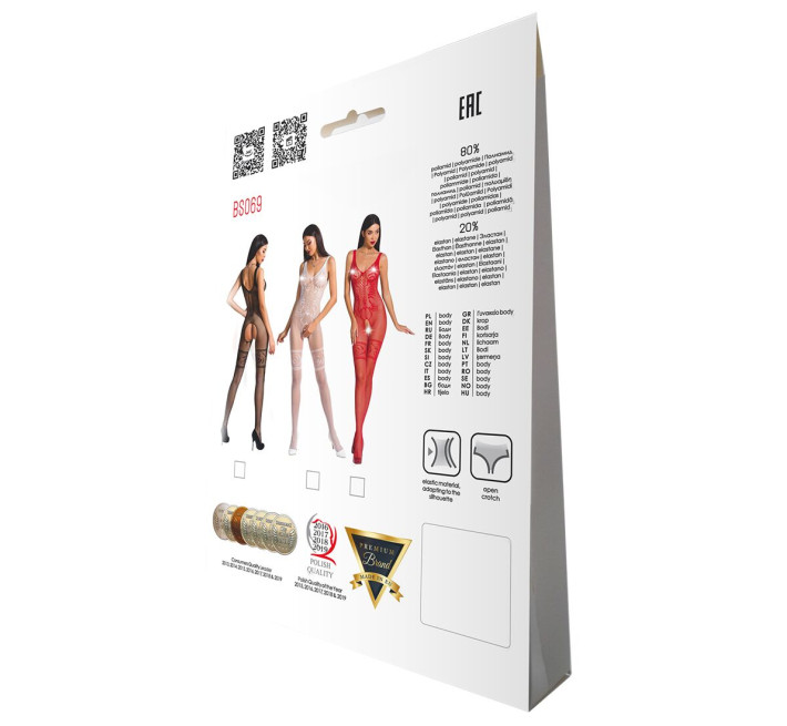 Бодистокинг Passion BS069 white, комбинезон, имитация чулок и боди