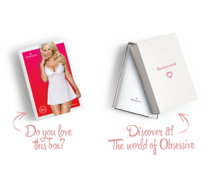 Сатиновий пеньюар з мереживом Obsessive 810-BAB-2 babydoll & thong білий L/XL