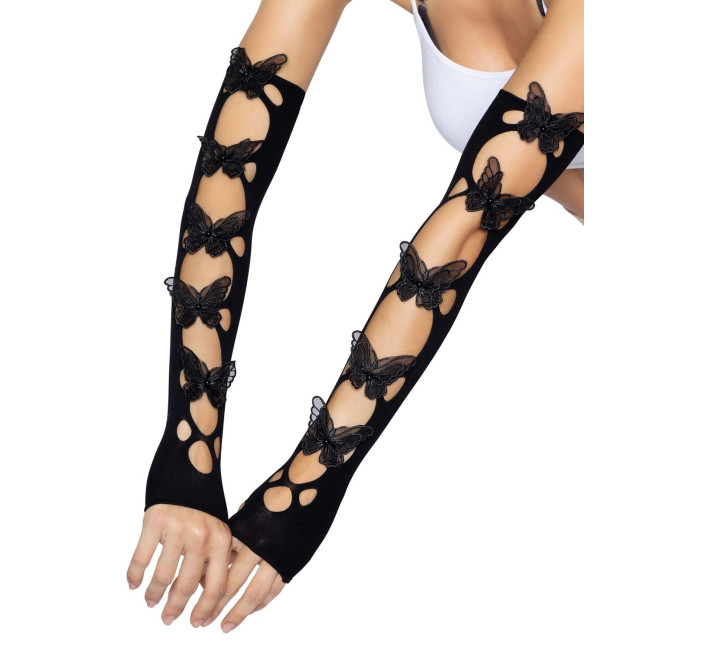 Мітенки Leg Avenue Butterfly applique arm warmers Black, метелики