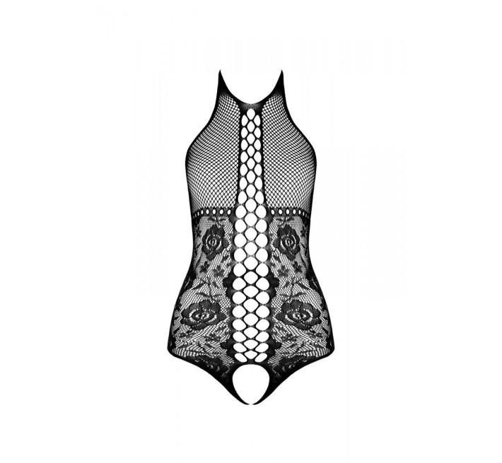 Бодистокинг с имитацией корсетной шнуровки Passion BS094 One Size, black, цветочный узор, с доступом