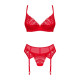Комплект Obsessive Ingridia 3-pcs set XS/S, червоний, бюстгальтер, стрінги, пояс
