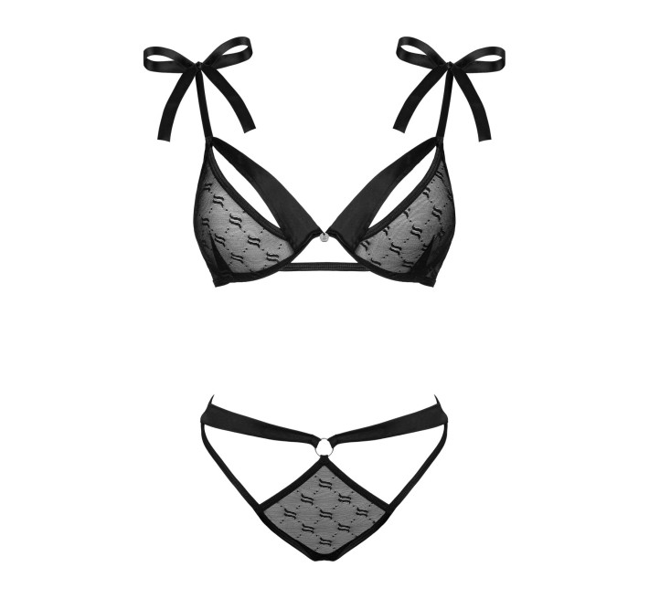 Полупрозрачный эротический комплект Obsessive Obsessivia 2-pcs set black S/M