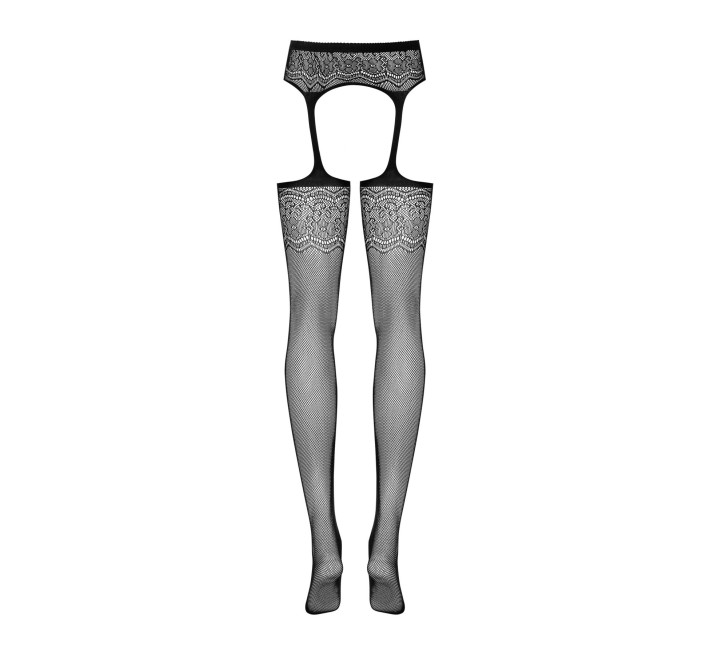 Сетчатые чулки-стокинги с цветочным рисунком Obsessive Garter stockings S207 черные S/M/L