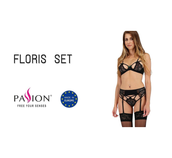 Комплект белья Passion FLORIS SET Черный S/M