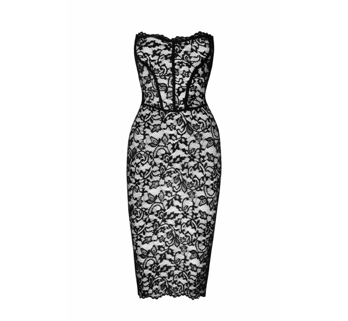 Платье Noir Handmade F301 Catalyst, 3XL, black, миди, кружево, открытые плечи, шнуровка на спине