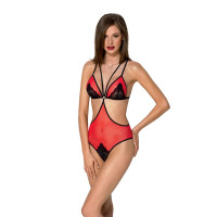 Полупрозрачное боди с кружевом Passion PEONIA BODY red S/M