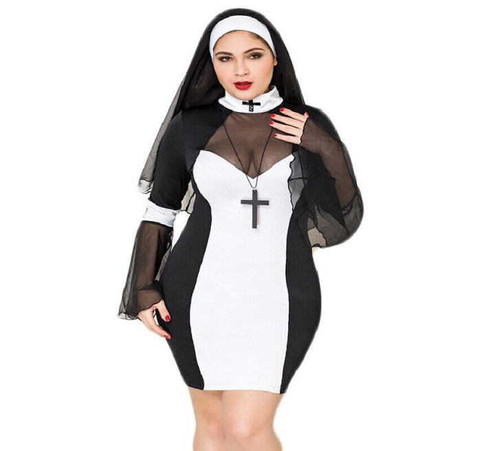 Еротичний костюм монашки JSY P71109 Чорний Plus Size