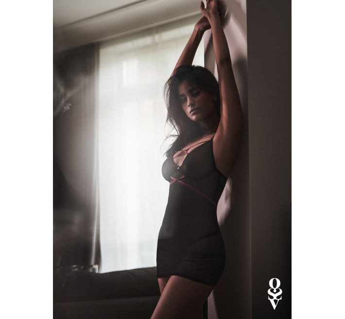 Пеньюар Obsessive Novenes chemise & thong, XS/S, облегающий, прозрачный, со стрепами, стринги в комп