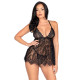 Сорочка беби-долл Leg Avenue Floral lace babydoll & string Black M, стринги