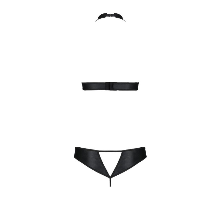 Комплект из экокожи Passion Malwia Set with Open Bra 6XL/7XL black, топ и трусики с люверсами