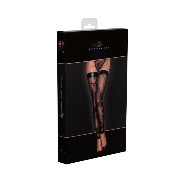 Чулки без мыска Noir Handmade F243 Tulle stockings with patterned flock embroidery, S