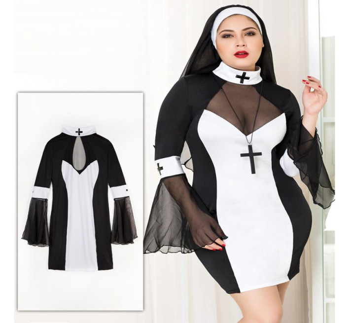 Еротичний костюм монашки JSY P71109 Чорний Plus Size